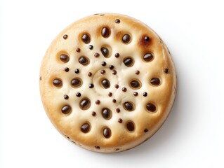 Fototapeta premium Delicious round flatbread with dark beans on a white background a culinary delight showcasing the texture and flavor profile perfect for food photography and culinary concepts