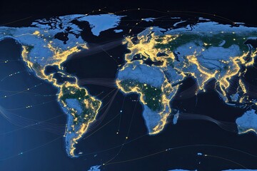Captivating World Map Showcasing Globalization and Digital Connectivity Paths
