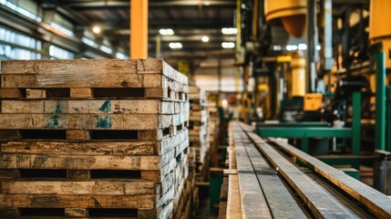 Fototapeta premium Recyclable packaging materials beside newly manufactured pump crate