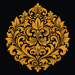 Vintage floral vector ornament with ornate swirls and leaf elements in a round decorative design