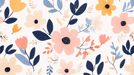 Geometric stylized flowers plant elements flowers and leaves seamless pattern vector design
