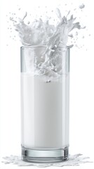 Captivating Milk Splash in Clear Glass Against White Backdrop Freshness Purity Cleanliness Dairy Delight Beverage Nutrition Healthy Drink Liquid Motion Still Life