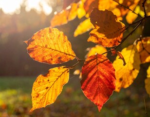 Fototapeta premium Nahaufnahme von buntem Herbstlaub in leuchtenden Farben (Rot, Orange, Gelb, Braun)