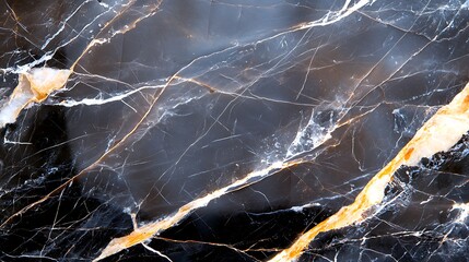 Close Up Intricate Black Marble Veins with Gold Accents