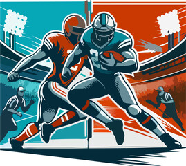 Fototapeta premium Retro Vector Illustration of Intense American Football Playoff Match – Dynamic Stadium Action Scene