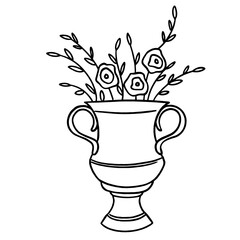 Line art vase with flowers