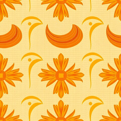 Obraz premium Warm Welsh-inspired fabric design in amber tones, seamless pattern.