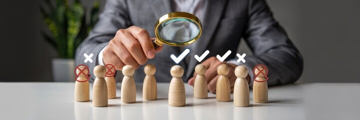 Careful selection of candidates using a magnifying glass.