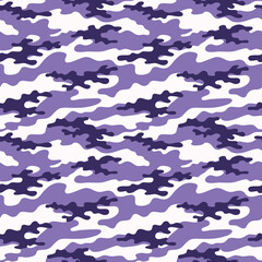 Purple camouflage pattern with abstract wavy shapes in violet and white, creating a seamless and stylish modern design