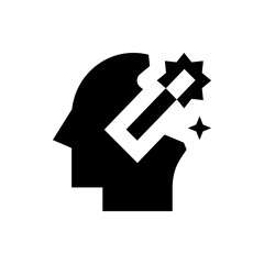 Silhouette of a head with a wand casting a star spell, representing creativity and imagination inside the mind