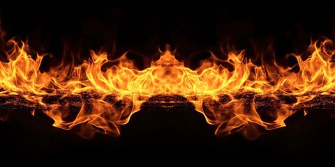 Simulated fireplace with flames and artificial logs on black background.