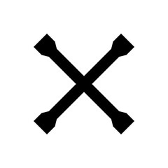 Illustration of a black lug wrench in an x shape with four socket ends on a white background design element