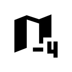 Abstract black shape resembling a stylized letter m with angular forms and geometric design elements around it