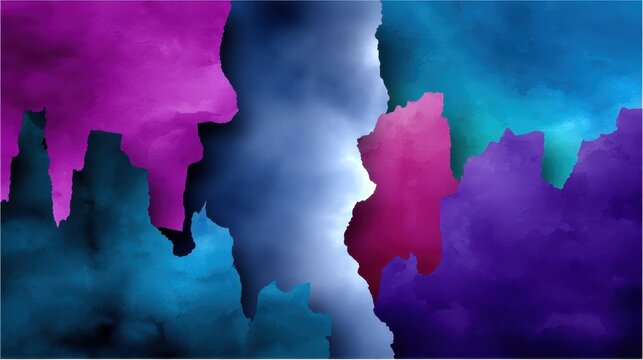 Abstract watercolor map of China and surrounding regions with vibrant colors and textured background