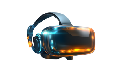 High-tech VR headset with glowing elements, symbolizing futuristic gaming and virtual reality. Isolated on a transparent background.