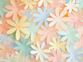 Colorful paper flowers create vibrant and cheerful backdrop, showcasing variety of pastel shades and layered designs that evoke sense of joy and creativity