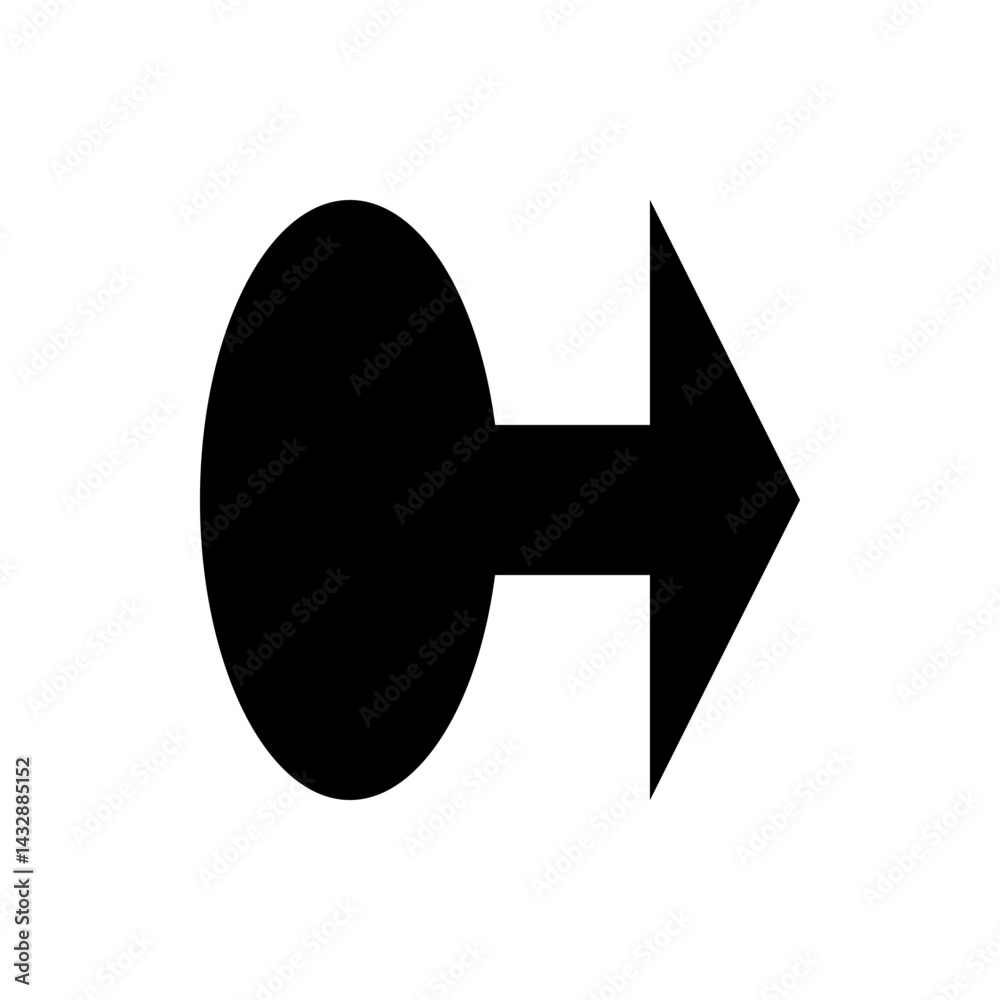 Poster a black arrow with a circular base pointing right on a white background in a simple and clean design