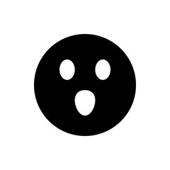 Illustration of a black circle with two oval eyes and an oval mouth expressing surprise or shock look
