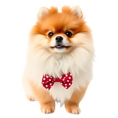 Obraz premium Fluffy pomeranian dog with a bowtie. png isolated background. transparent background