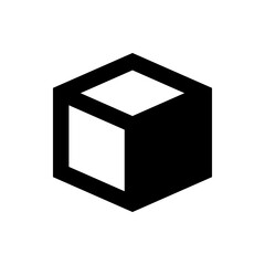 Isometric illustration of a black outlined cube with white faces on a plain white background view one