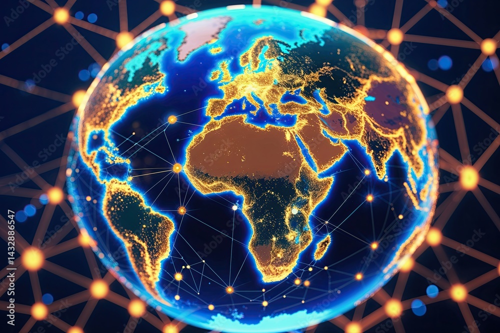 Poster dynamic globe visualization showcasing global connectivity and network representation