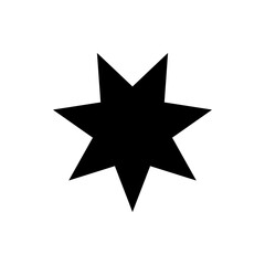 Illustration of a solid black seven pointed star shape with sharp edges isolated on a white background design