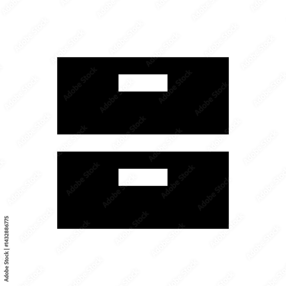 Poster two black rectangles stacked vertically with a small white rectangle inside each on a white backgrou