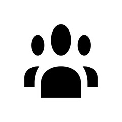 Silhouette of three figures with circular heads and connected bodies in black and white simple design