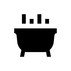 Illustration of a black bathtub with three legs and four rectangular shapes above it in solid black color