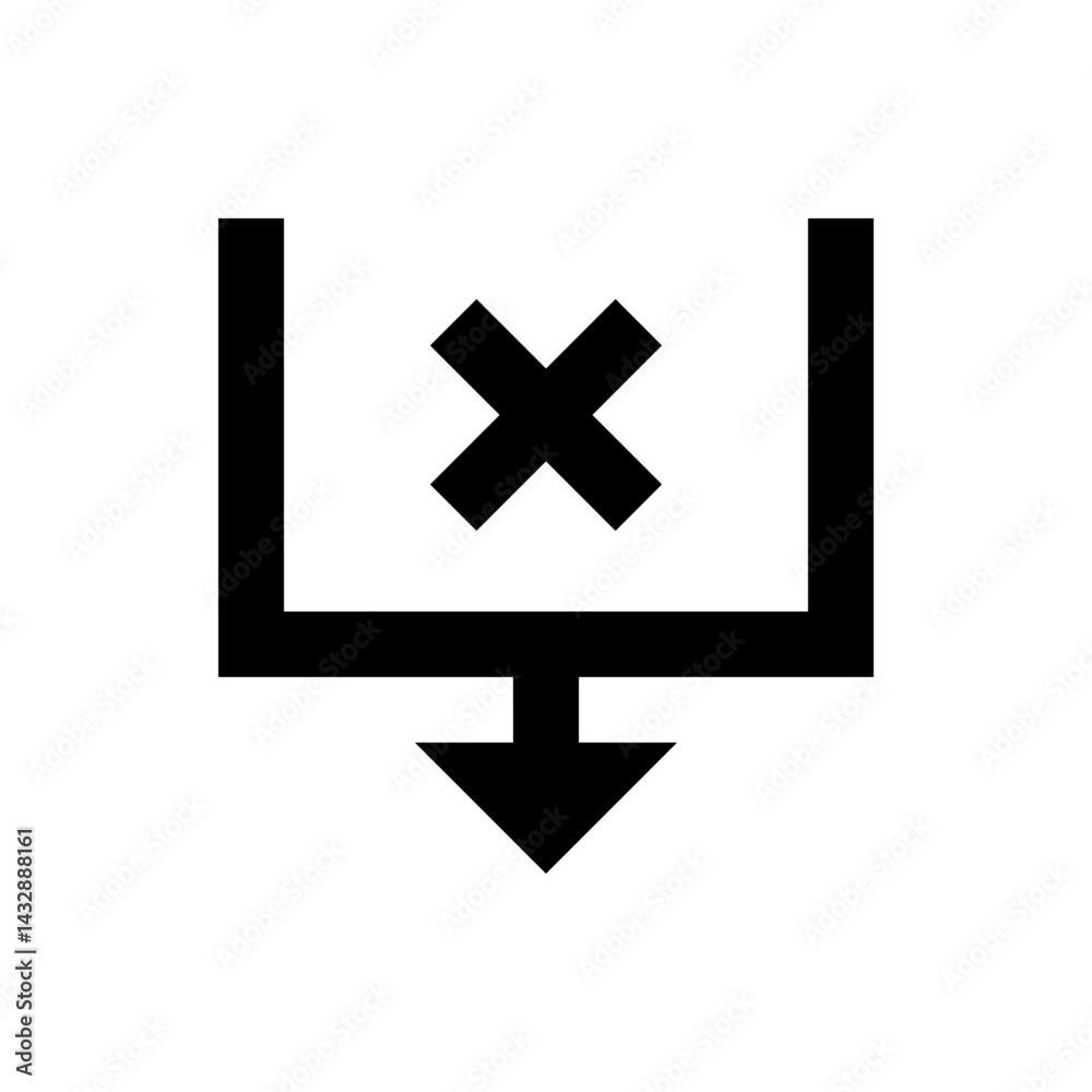 Poster black and white diagram of a box with an x inside and an arrow pointing down from the bottom side