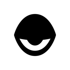 A stylized black eye shape with a curved white line suggesting a partially closed eyelid on white background