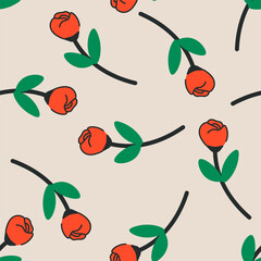 Red Rosebuds Simple Floral Pattern