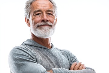 Obraz premium Senior Man Portrait with Crossed Arms and Gray Hoodie
