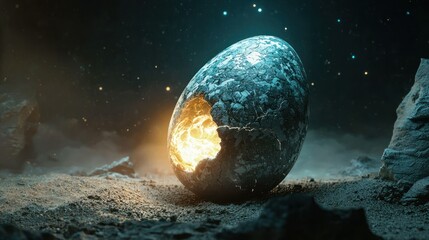 A mysterious egg with a sci-fi creature hatching
