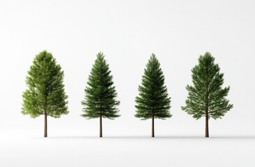 Four green pine trees on white