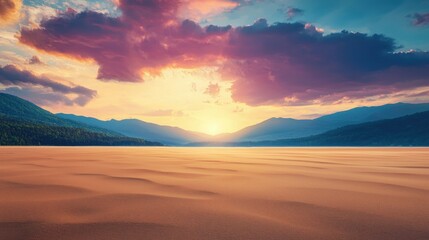 Fototapeta premium Sunset over a vast desert landscape