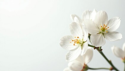 Obraz premium Delicate white flower blossoms against pure white background, botany, garden
