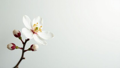 Delicate white blossom against pure white background, plant, nature, fragile