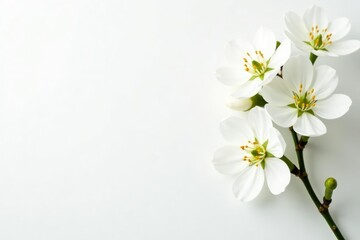 Fototapeta premium Delicate white flower blossoms against pure white backdrop, peaceful, white