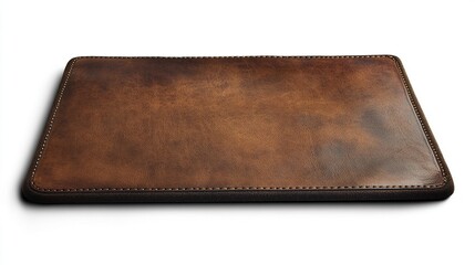 Brown leather desk pad, isolated on white.