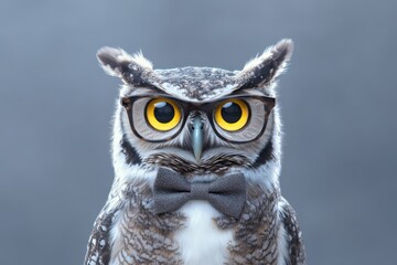 Naklejka premium Owl with glasses and bow tie