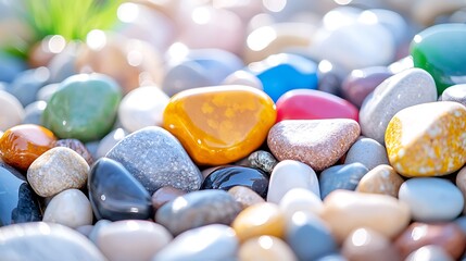 Close-up of Smooth Polished Colorful River Stones