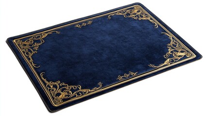Fototapeta premium Dark blue velvet mat with gold ornate border.