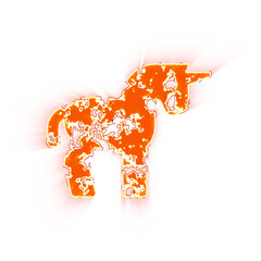 Burning icon unicorn on transparent background. Looks like burnt paper