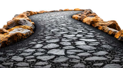 Asphalt road with curves, landscape cutout, isolated on white background