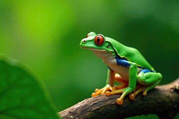 Green tree frog perched on white, vibrant color , macro, tree frog