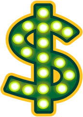 Green Retro Light Bulb Money symbol 