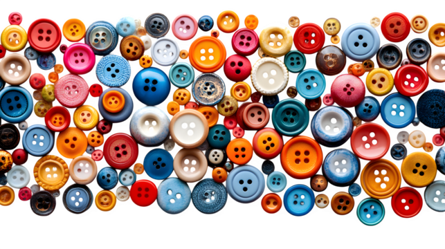 Assorted colorful buttons in creative layout isolated on white background