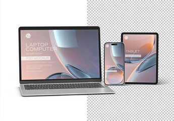 Mobile Phone, Laptop and Tablet Mockup On Black Background