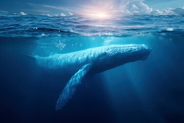 Fototapeta premium Humpback Whale Swimming Underwater in Ocean